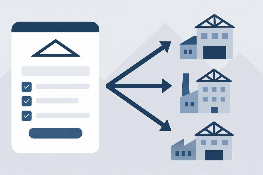 Illustration of online form submission to multiple roof truss manufacturers